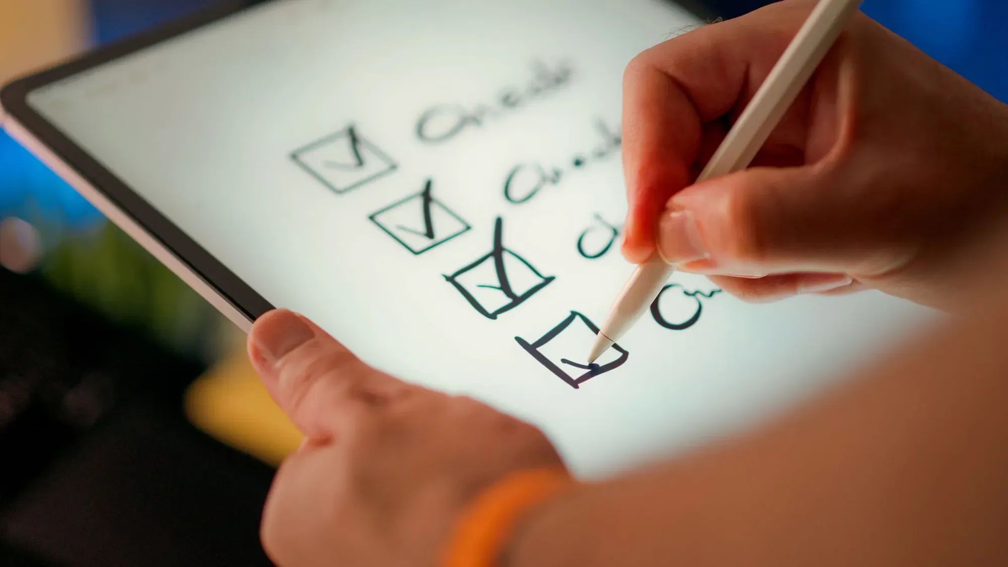 Compliance checklist being completed on a tablet